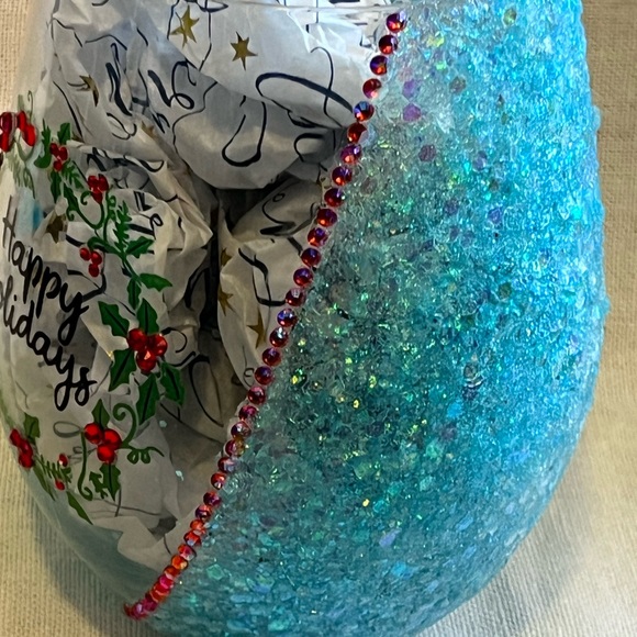 Happy Holidays Blinged Out Stemless Wine Glass. - Picture 5 of 6